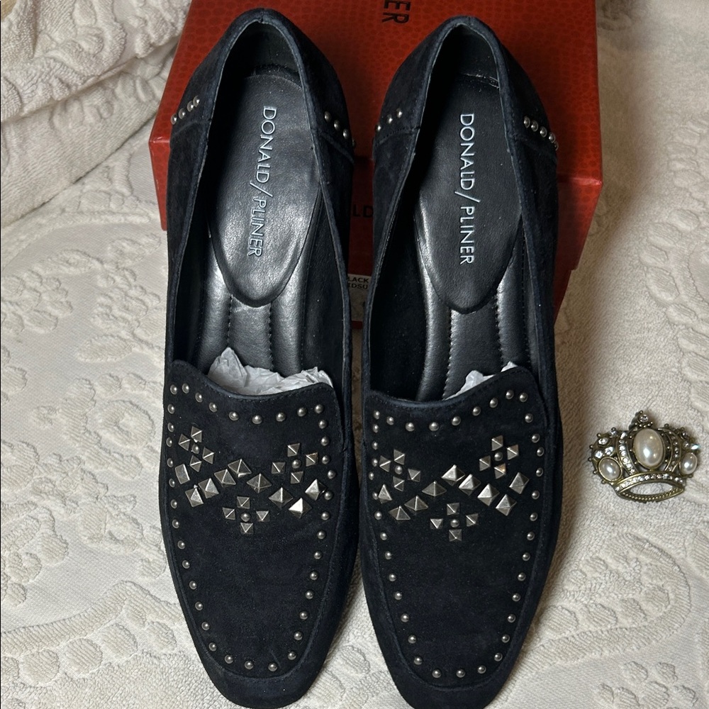 Donald J. Pliner Black Studded Loafers